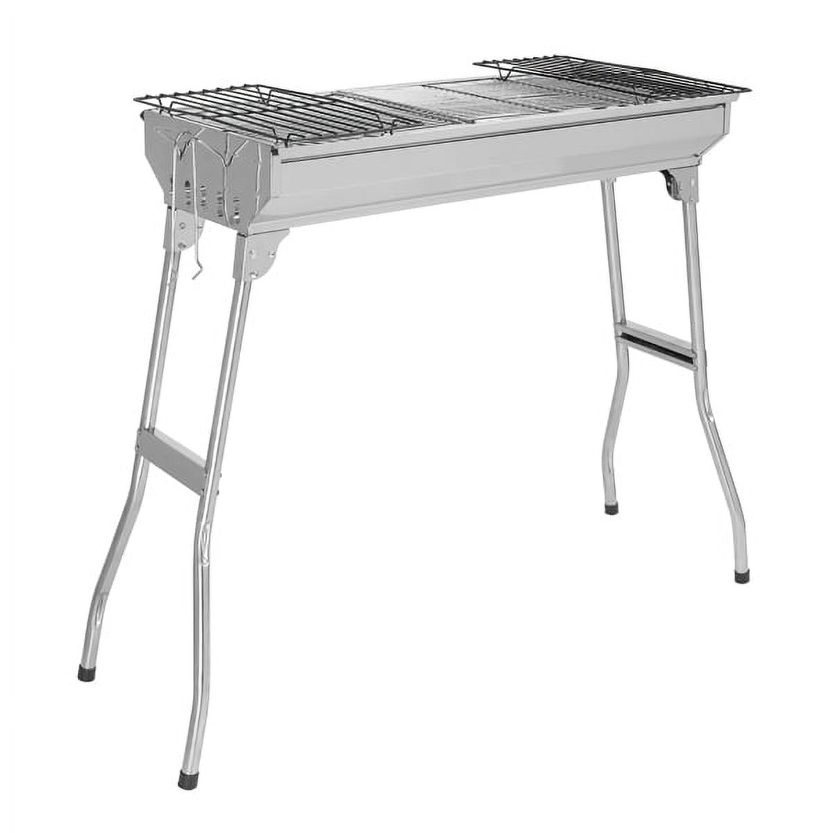 Portable Stainless Steel Grill - Lightweight, High-Temp Resistant, with 2 Iron Grills & Anti-Scald Handle for Home/Outdoor Camping