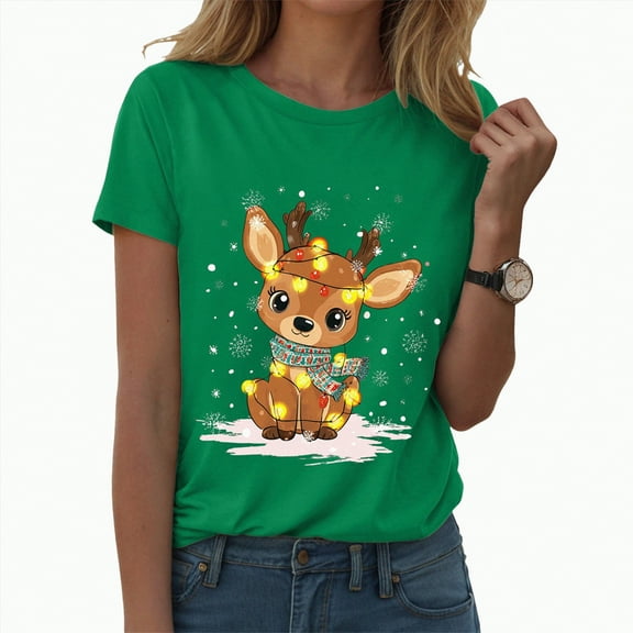 UngA Christmas Shirt Women Merry Christmas Holiday Graphic Crew Neck Tees Family Holiday Xmas T-Shirts Gift Tops Christmas Tshirts Shirts for Women (Green,S)