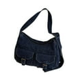 thumbnail image 3 of Bolso de hombro para mujer, estilo casual, bolso de mano de gran capacidad, estilo retro estético. Azul oscuro, 3 of 8