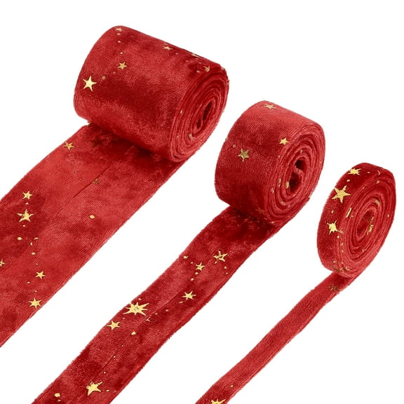 3 Roll 1 Yard 3 Sizes Velvet Ribbon, Double Faced Craft Ribbon with Star, Red