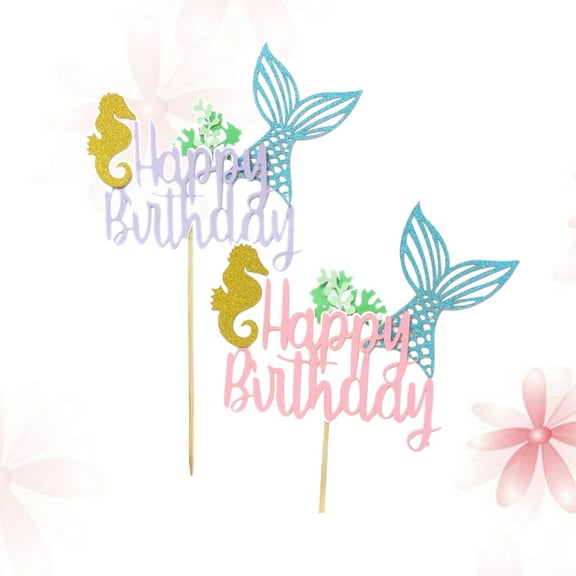 Raindrops Mermaid Cake Toppers, Set of 2 in Assorted Colors, Premium Paper Decorations for Birthday Party Supplies