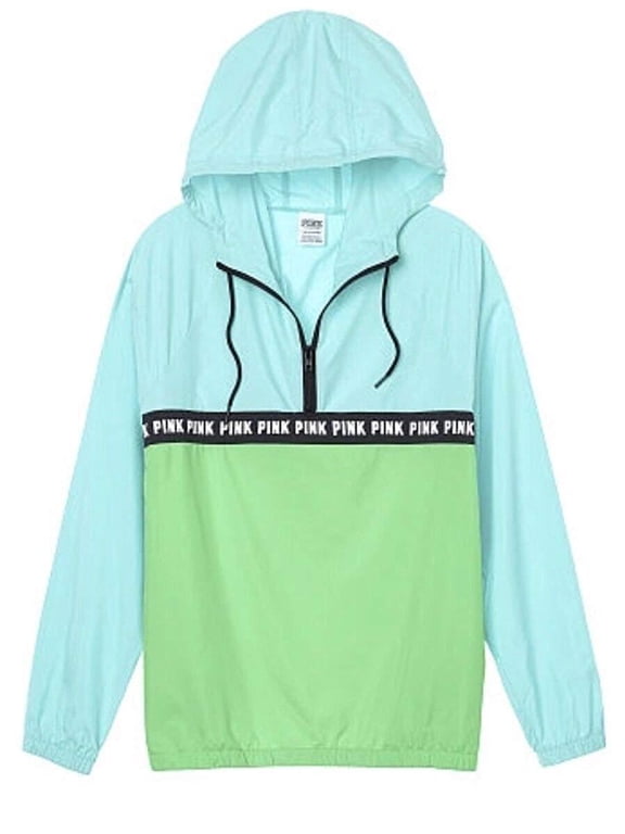 Pink Anorak Windbreaker Quarter Zip Jacket Colorblock Aqua Blue and Green M/L New
