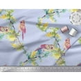 thumbnail image 2 of Soimoi Blue Moss Georgette Fabric Bulbul Bird Printed Craft Fabric by the Yard 44 Inch Wide, 2 of 3