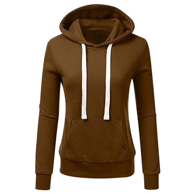 Gibobby Sudadera con cremallera Chaqueta de sudadera con capucha y forro polar de manga larga informal de color liso para mujer (Café, XL)