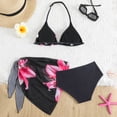 thumbnail image 4 of mgoYE Girl Bathing Suits Size 10-12 Girl's 3 Piece Swimsuits Floral High Waisted Bikini Bathing Suit with Mesh Coverups Skirt(Black,13-14 Years), 4 of 9