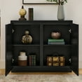 thumbnail image 3 of Mid Century Modern Buffet Cabinet, V-Shape Fluted Door Storage Cabinet, Narrow Sideboard for Entryway, Hallway, Kitchen Coffee Bar, Living Room Organizer with Outlet Holes,Black, 3 of 8