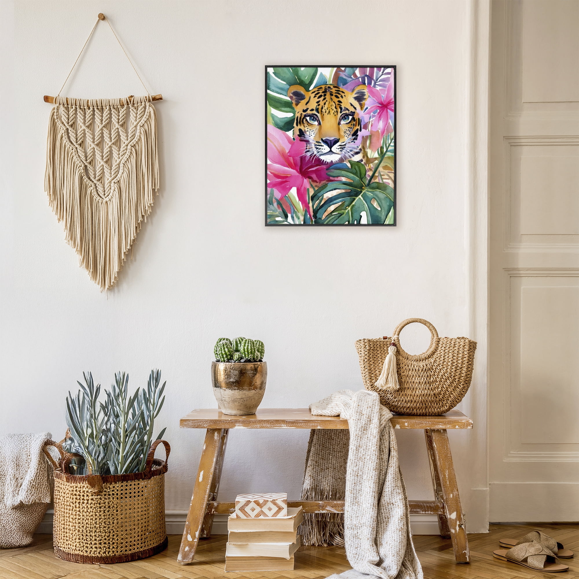 Stupell Industries Tropical Tiger Peeking Black Framed Giclee Art, design by Shelly Craig