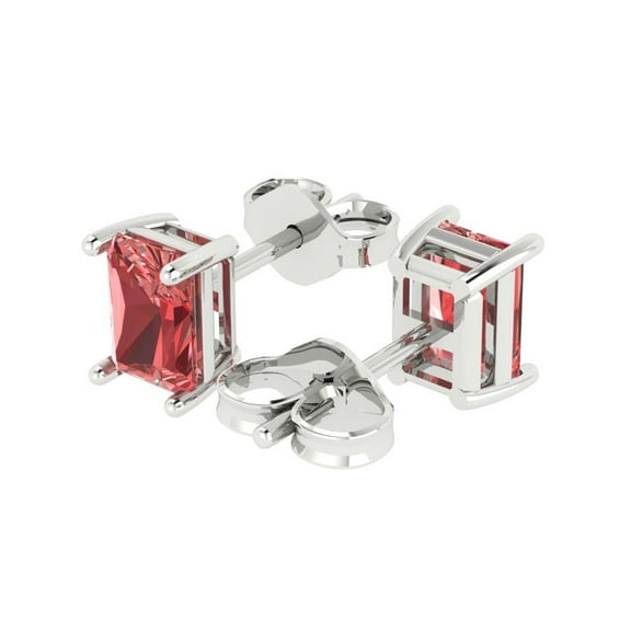 1.0 Ct Emerald Cut Studs Red Natural Garnet 14K White Solid Solid Gold Everyday Dainty Earrings Push Back