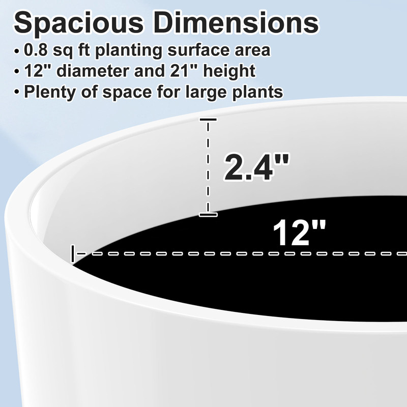 2-Pack 21 Inch Large Garden Planter, All-Weather Round Pot for Outdoor Landscaping, White