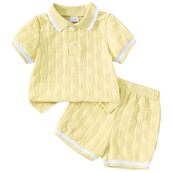 BOBOGOJP Toddler Boy Clothes Set Little Kids Summer Outfits Short Sleeve Button Down Shirt Top Shorts Set Yellow for Size 18-24 Months