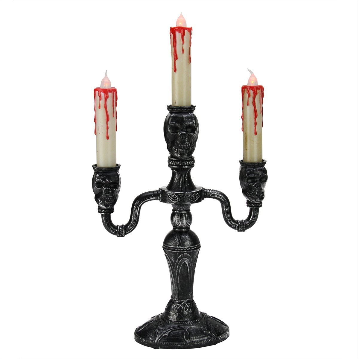 LED Lighted 3-Tier Flicker Flame Black Skeleton Skull Halloween ...