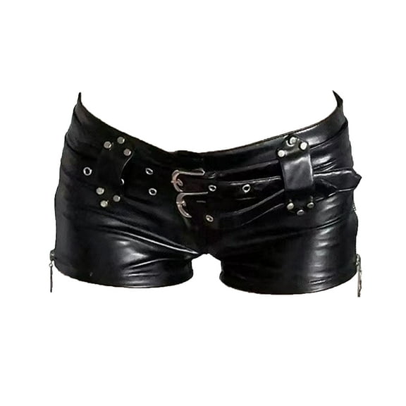 YONGHS Women's Glossy Faux Leather Booty Shorts Low Rise Slim Hot Pants Gothic Punk Booty Shorts Black M