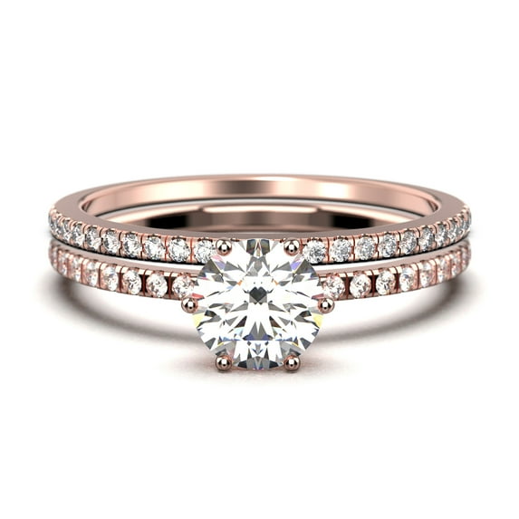 Beautiful Art Deco 1.75 Carat Round Cut Diamond Moissanite Engagement Ring, Wedding Ring, One Matching Band in 925 Sterling Silver With 18k Rose Gold Plating Gift For Her, Promise Ring
