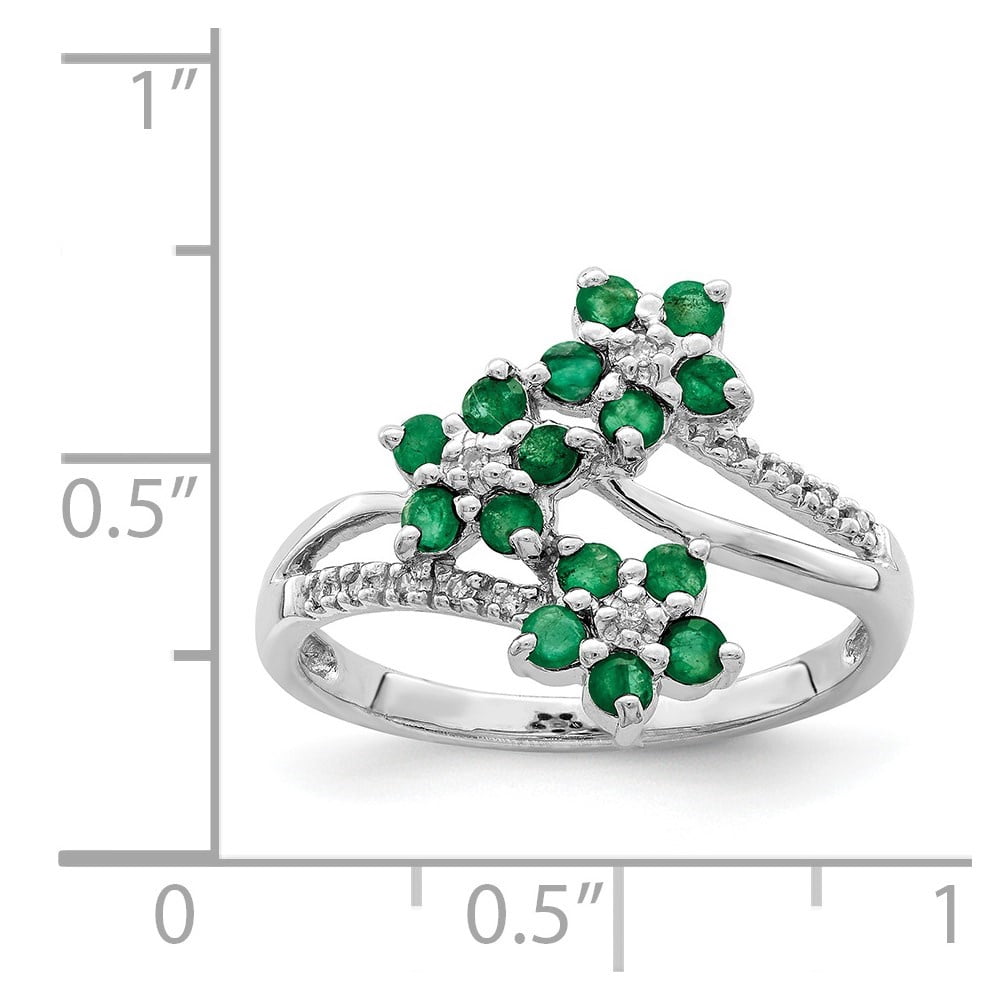 Diamond2Deal 925 Sterling Silver 3 Flower Emerald and Diamond Engagement Ring Size 6 for Women