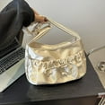 thumbnail image 4 of Pleated Shoulder Bag Handle Bag Taupe Bow Large Capacity, 4 of 5