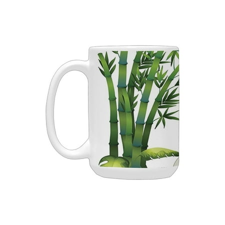 

Animal Decor Happy Panda With Tropical Plants Bamboo Trees Endangered Mammals Cartoon Art Green Blac Ceramic Mug (15 OZ) (Made In USA)