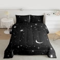 thumbnail image 2 of jejeloiu Cartoon Stars Moon Queen Comforter Set,Galaxy Strayy Sky Bedding Sets,White Black Bedding Comforter Set For Teens,Super Cozy Room Decor Reversible,3pcs, 2 of 8
