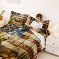thumbnail image 4 of Manfei Hunting Deer Queen Sheets, Retro American Flag Queen Sheet Sets, Brown Gold Red, Black Reversible 4pcs (1 Flat Sheet, 1 Fitted Sheet and 2 Pillowcases), 4 of 6