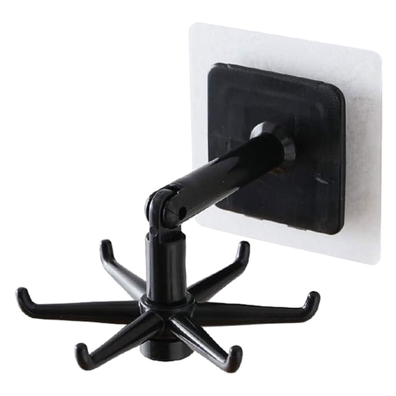 Hanging Utensil Holder Hooks Kitchen Utensil Hanger Wall Mount 360 Degrees Rotating Folding Hook Self Adhesive Hook Utensil Rack with 6 Hooks for Kitchen Bathroom Cabinet Black