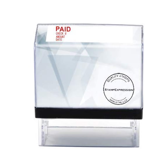 StampExpression - Paid with Check Number, Amount and Date Office Self Inking Rubber Stamp - Red Ink (A-5810)