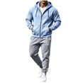 thumbnail image 2 of Mens 2 Piece Suits Full Zipper Drawstring Hooded Sweatshirts Elastic Waist Joggers Solid Color Fashion Comfy Outfits Light Blue XL, 2 of 7