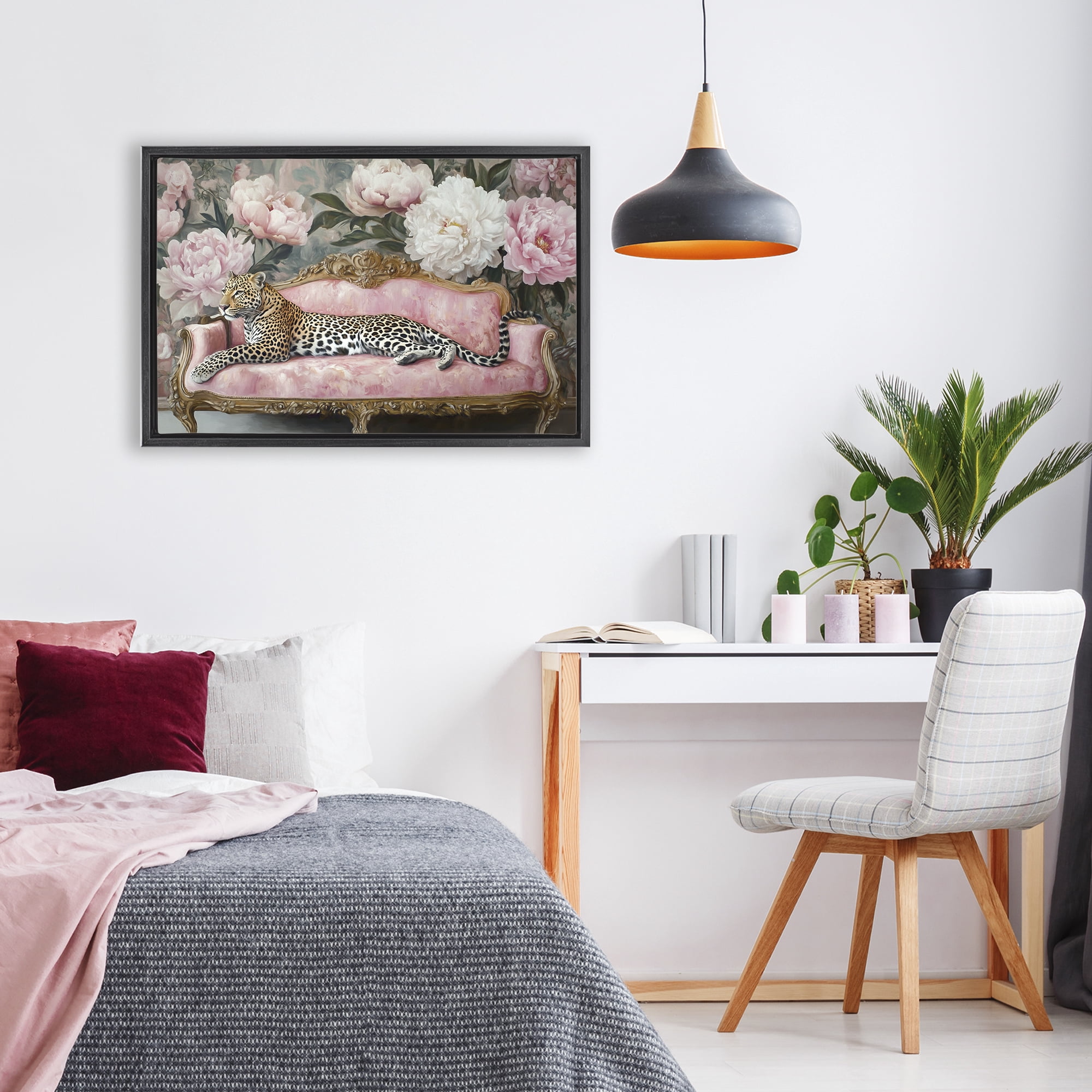 Stupell Industries Where The Leopard Dreams Black Framed Floater Canvas Wall Art, design by Tina LeCour