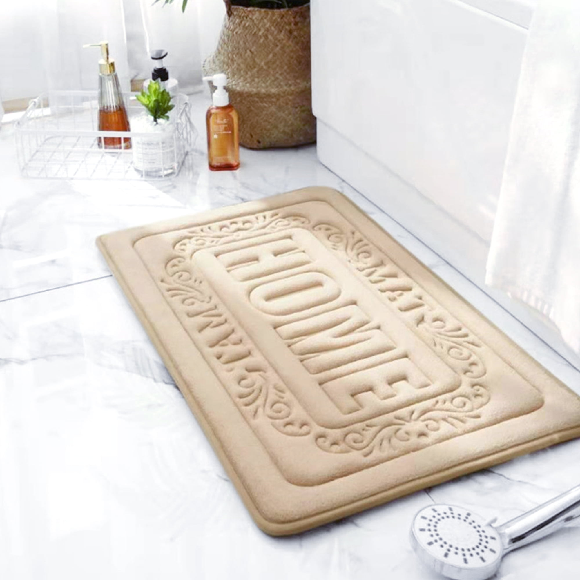 Unique Bargains Memory Foam Bath Mat Soft Non Slip Rug Khaki 18" x 26"