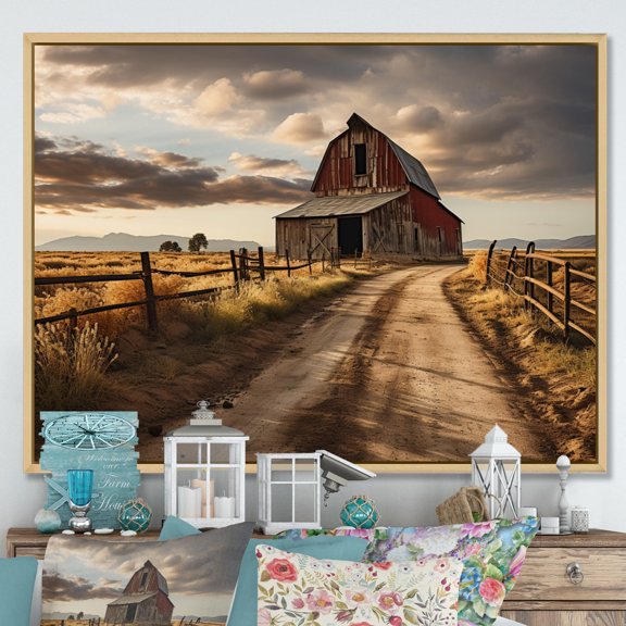 Designart "Barns Rustic beauty II" Farmhouse Floater Framed Wall Art Living Room