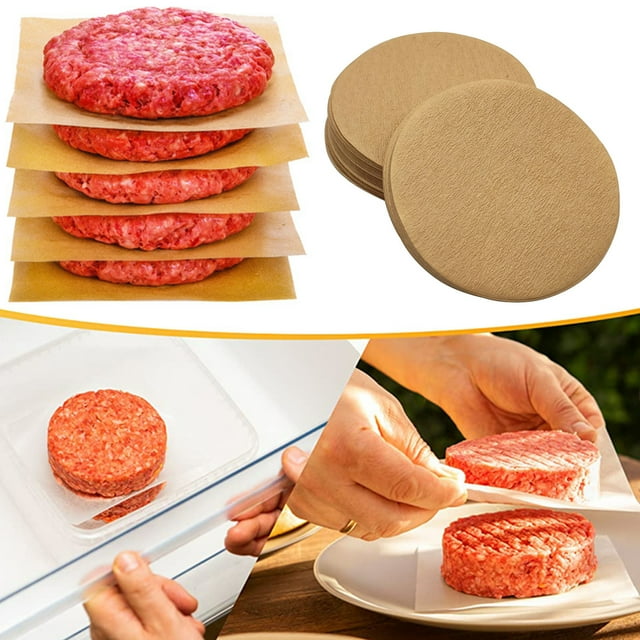 Visland 200Pcs Burger Patty Paper Meat Separator Waterproof Oil-proof Square/Round Wax Paper Multipurpose Disposable Hamburger Sheets BBQ Meat Press Paper Kitchen Supplies