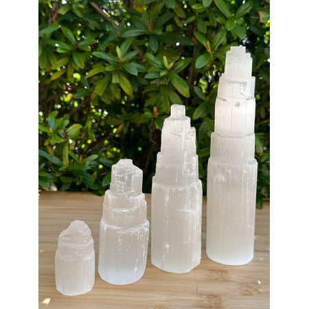4 Packs Selenite Skyscraper Tower 2.5",4", 6" & 8" Tall, Selenite Skyscraper, Selenite Point, Gypsum Crystal (2.5"+ 4"+ 6"+ 8")