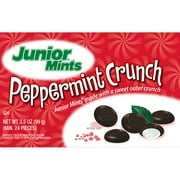 Junior Mints, Peppermint Crunch Mints, Holiday Box, 3.5 oz. Peanut Free, Gluten Free. Egg and Milk May Be Present.