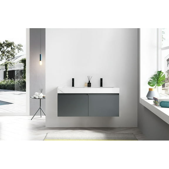 Manarola 48" Dark Gray with Thick Quartz Wall Mount Bathroom Vanity