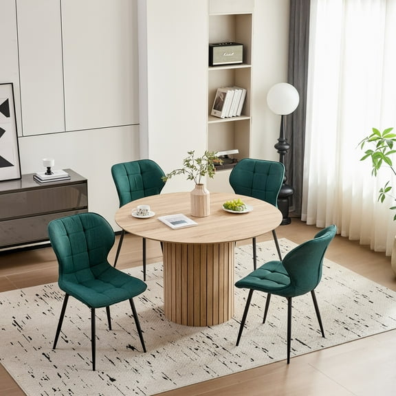 HJhomeheart 5 Piece Round Dining Table Set for 4, Mid-Century Modern Wooden Table, Upholstered Chairs, for Apartment Kitchen Living Room