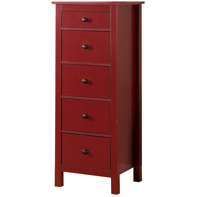 Bowery Hill Commode Lingerie 5 Tiroirs Rouge