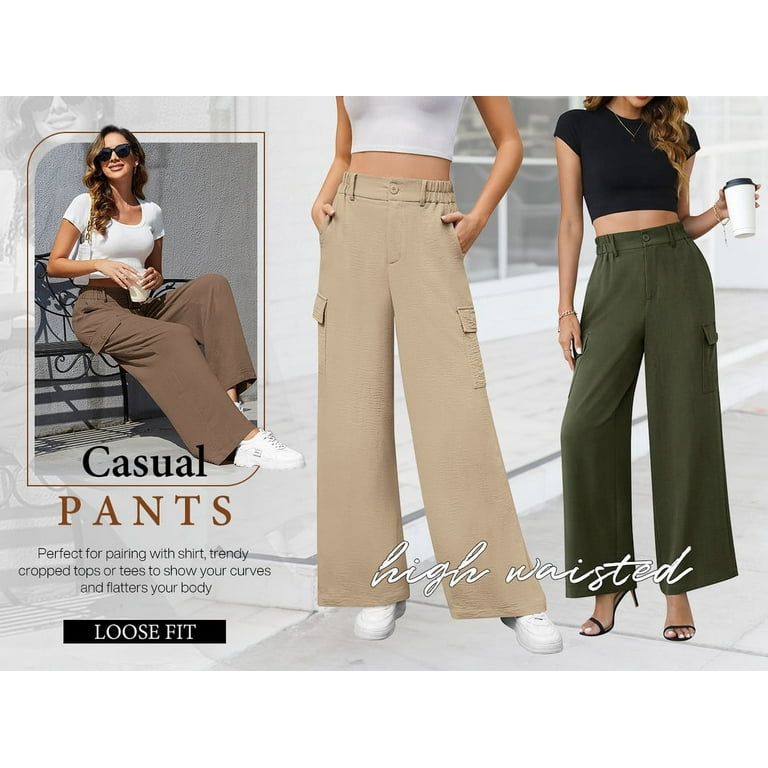 Uvplove Womens High Waisted Wide Leg Cargo Pants Baggy