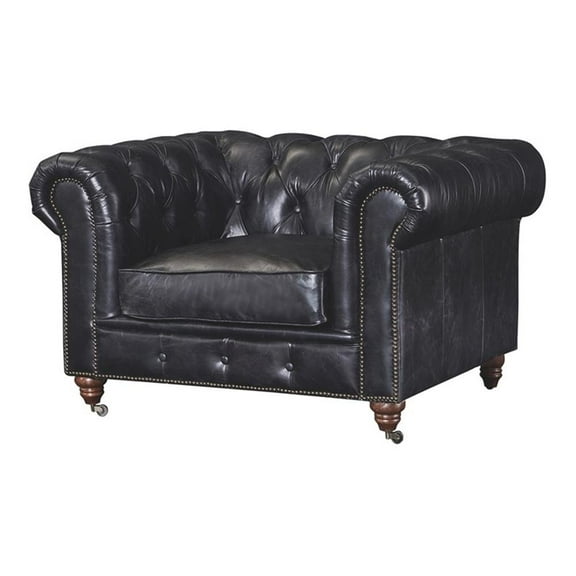 Crafters and Weavers Craftsman Mission Leather Arm Chair in Black