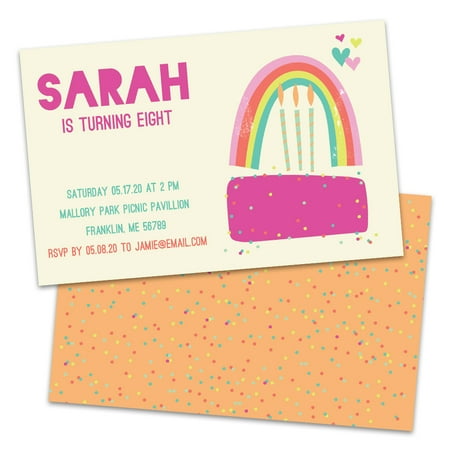 Rainbow Party Invitation - Personalized Rainbow & Cake Birthday Party Invitations