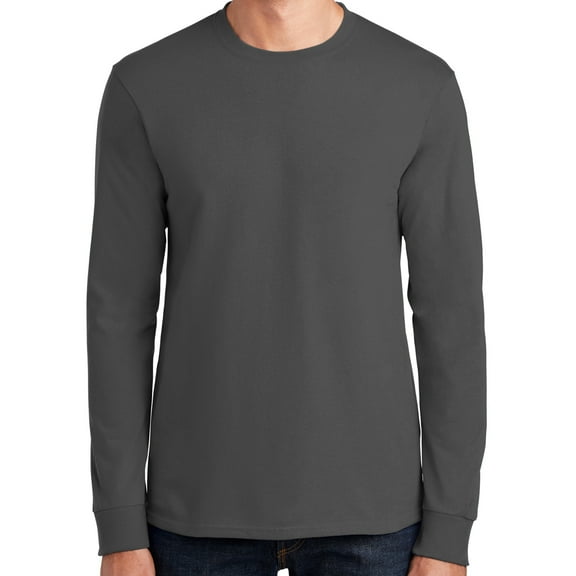 Mens Heavyweight Long Sleeve 100% Cotton Tee Shirt, 3XL Charcoal Gray (TALL Size)