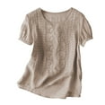thumbnail image 3 of Endives Women's Cotton Linen T-Shirts Solid Color Pleated Shirts T Shirts, 3 of 8
