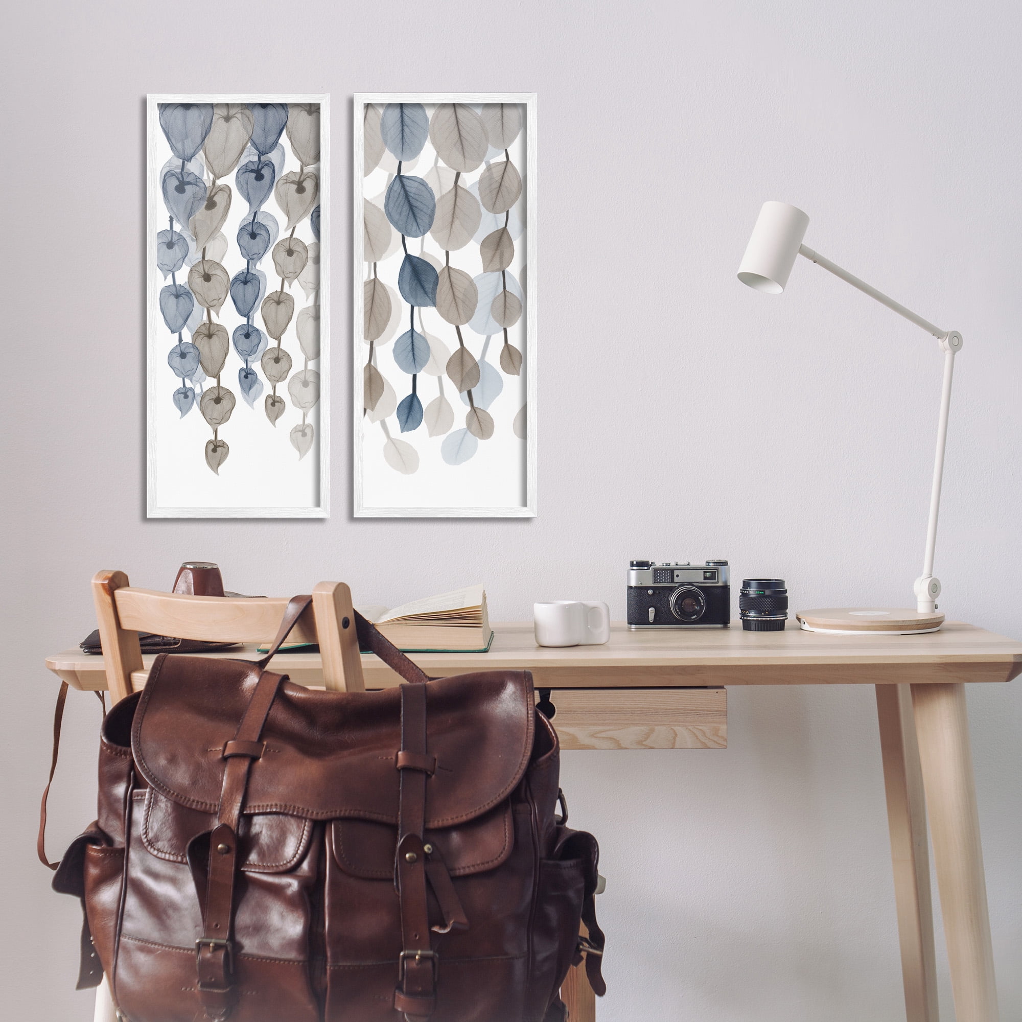 Stupell Industries Neutral Opaque Cascading Leaves Abstract Painting White Framed Art Print Wall Art, 10 x 24, Set of 2