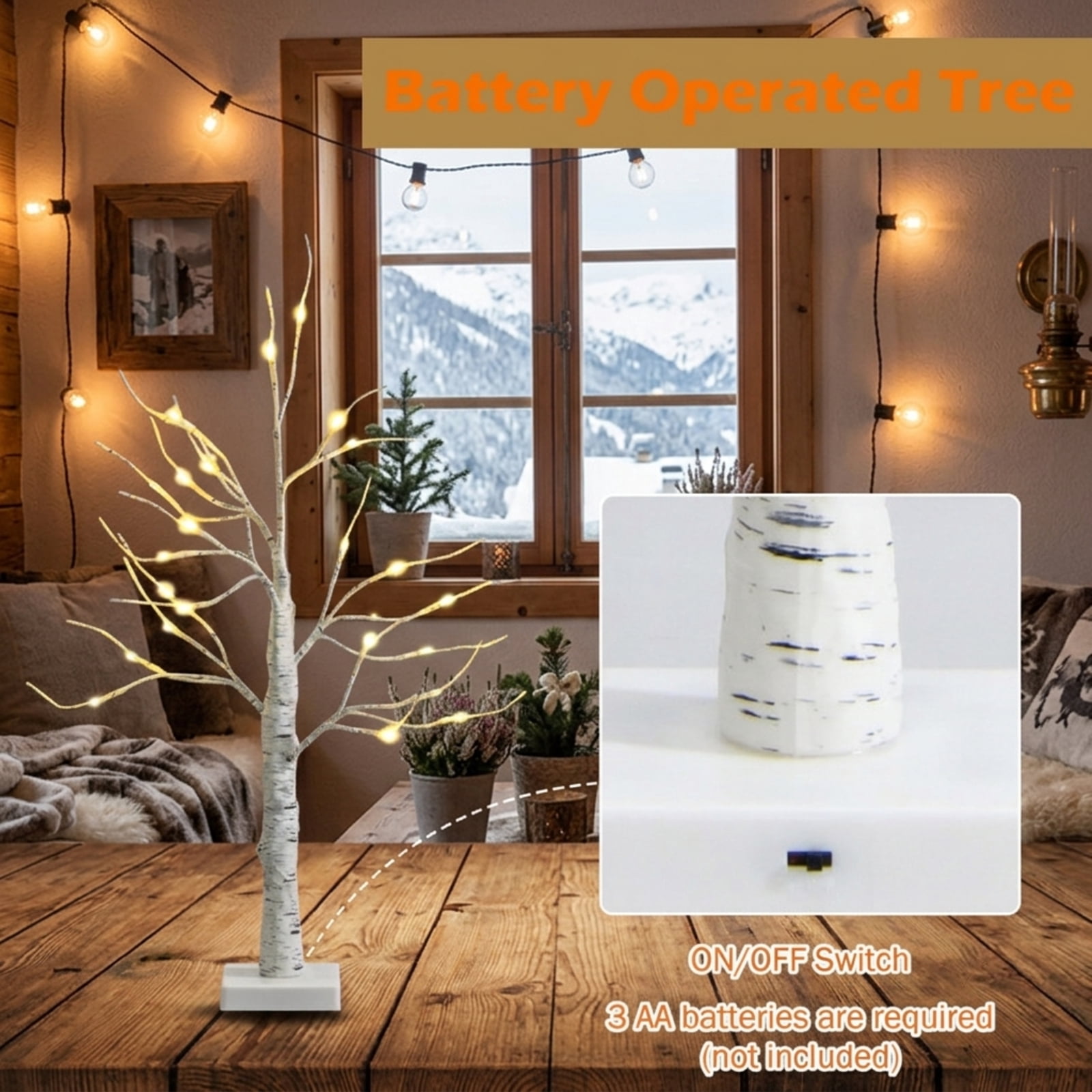 RUIE, 24 in, Artificial Christmas Tree, with 24 LED Lights, White Holiday Xmas Tree for Indoor Home Office Decoration