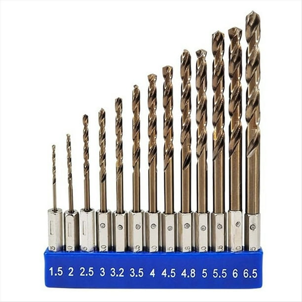Juego de Brocas Métricas con Vástago Hexagonal de Cobalto Al 5 % (1,5 mm A 6,5 mm/13 Piezas) Aptas para Acero Inoxidable, Hierro Fundido y Metales Duros