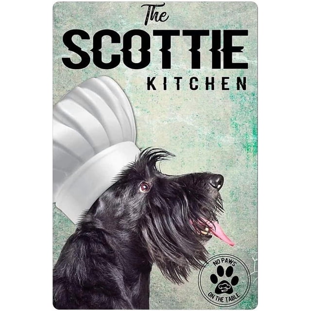Retro Metal Tin Sign Scottie Dog Metal Tin Signs Kitchen Print Poster School Garden Farm Table Garage Bar Club Kitchen Sign for Home Garden Kitchen Bar Cafe Restaurant Garage Wall Decor 12x8 Inch