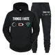 thumbnail image 2 of Conjunto de ropa deportiva hippie para hombre, sudadera con capucha y pantalón con estampado de "Cosas que odio", "Batería baja", "Sin red", 2 piezas, chándales divertidos de moda para hombre, 2 of 5