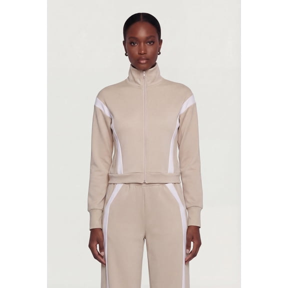 Women's Contrast Trim Zip Front Mock Neck Active Jacket