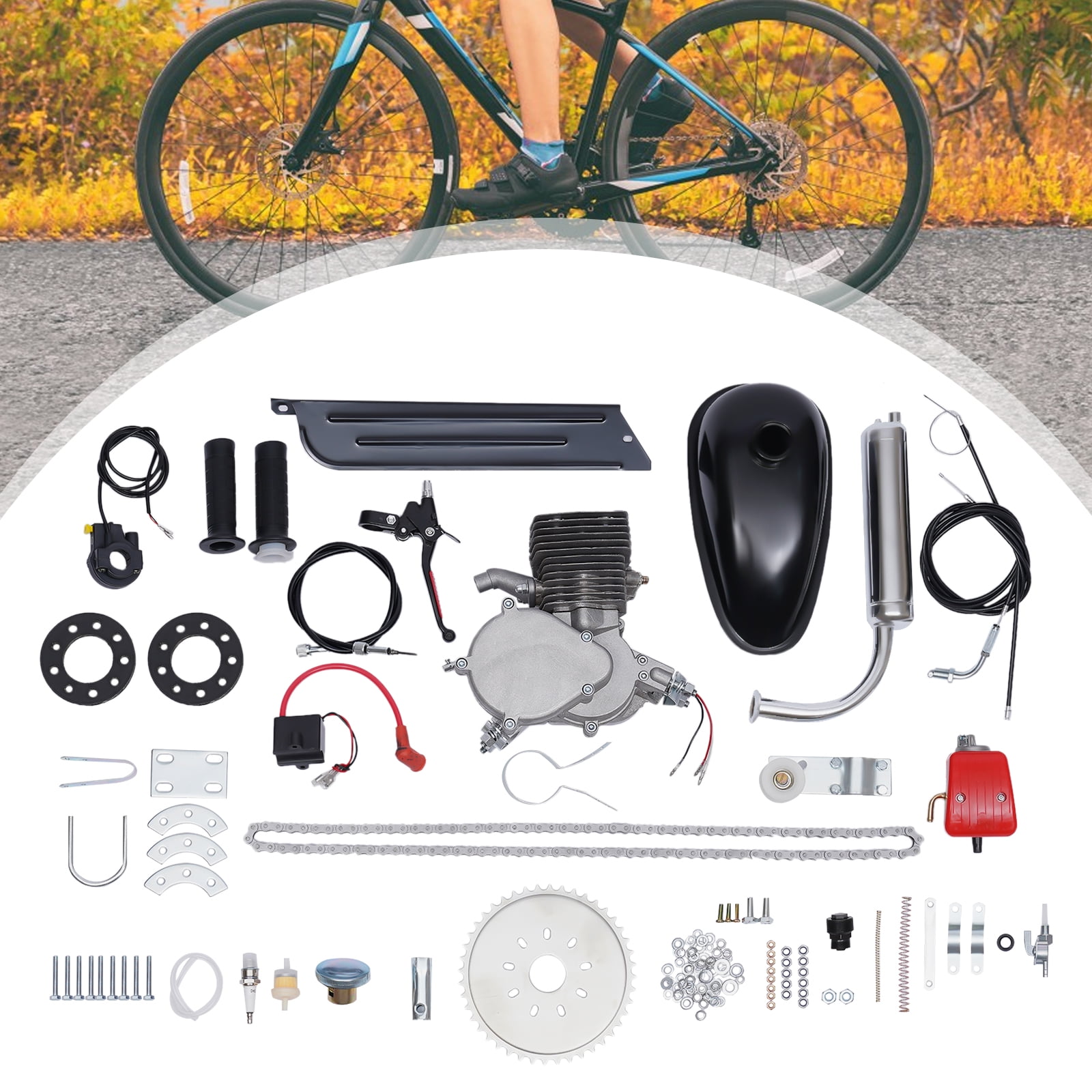 RIAHNEAH 100CC Bicycle Engine Kit, 2 Stroke Motorized Bicycle Engine Kit, 36 Tooth Sprocket Gas Motorized Bike Petrol Gas Engine Kit, Petrol Gas Motor Engine Kit for Most 26-28 Bikes RIAHNEAH 100CC Bicycle Engine Kit, 2 Stroke Motorized Bicycle Engine Kit, 36 Tooth Sprocket Gas Motorized Bike Petrol Gas Engine Kit, Petrol Gas Motor Engine Kit for Most 26-28 Bikes