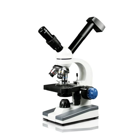 Vision Scientific Dual View Elementary Level Compound Microscope, 10x WF & 25x WF Eyepiece, 40x-1000x Magnification, LED Illumination, Mechanical Stage, 0.35MP Digital Eyepiece