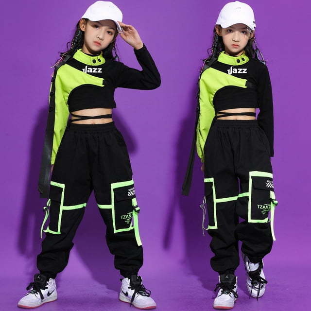 Traje de hip-hop para niñas Traje de baile de jazz Alojamiento de hip-hop para niños Vestimenta de pasarela para niñas Actuación de jazz