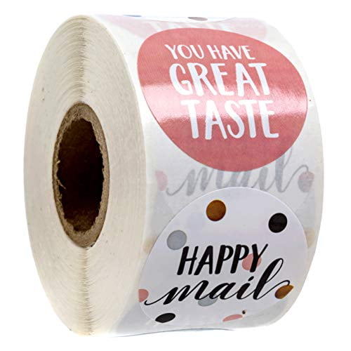 Thank You Stickers 1 inch Round Happy Mail WHT-04 500 Stickers Per Roll 
