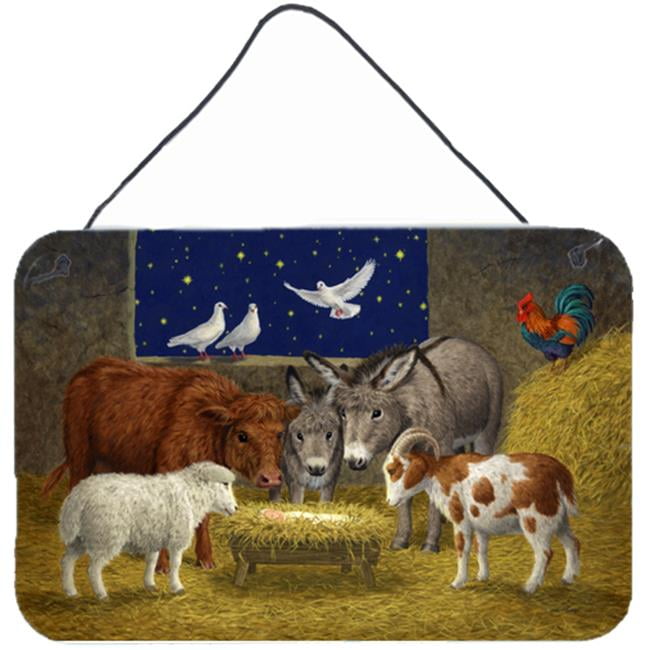 Animals at Crib Nativity Christmas Scene Wall or Door Hanging Prints